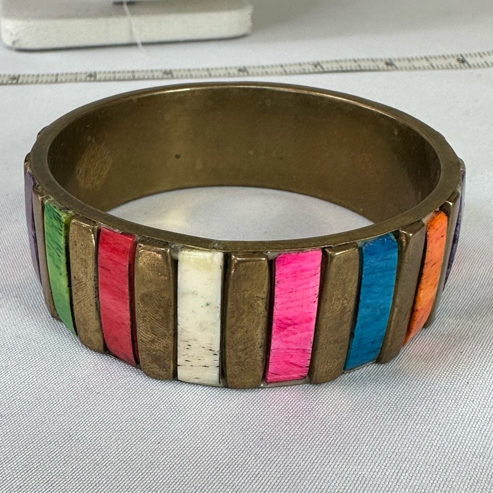 Dyed bone and brass bangle bracelet